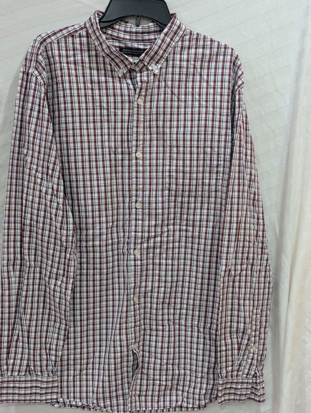 Banana Republic Burgundy and White Plaid Button-Down Shirt Size XXL TALL